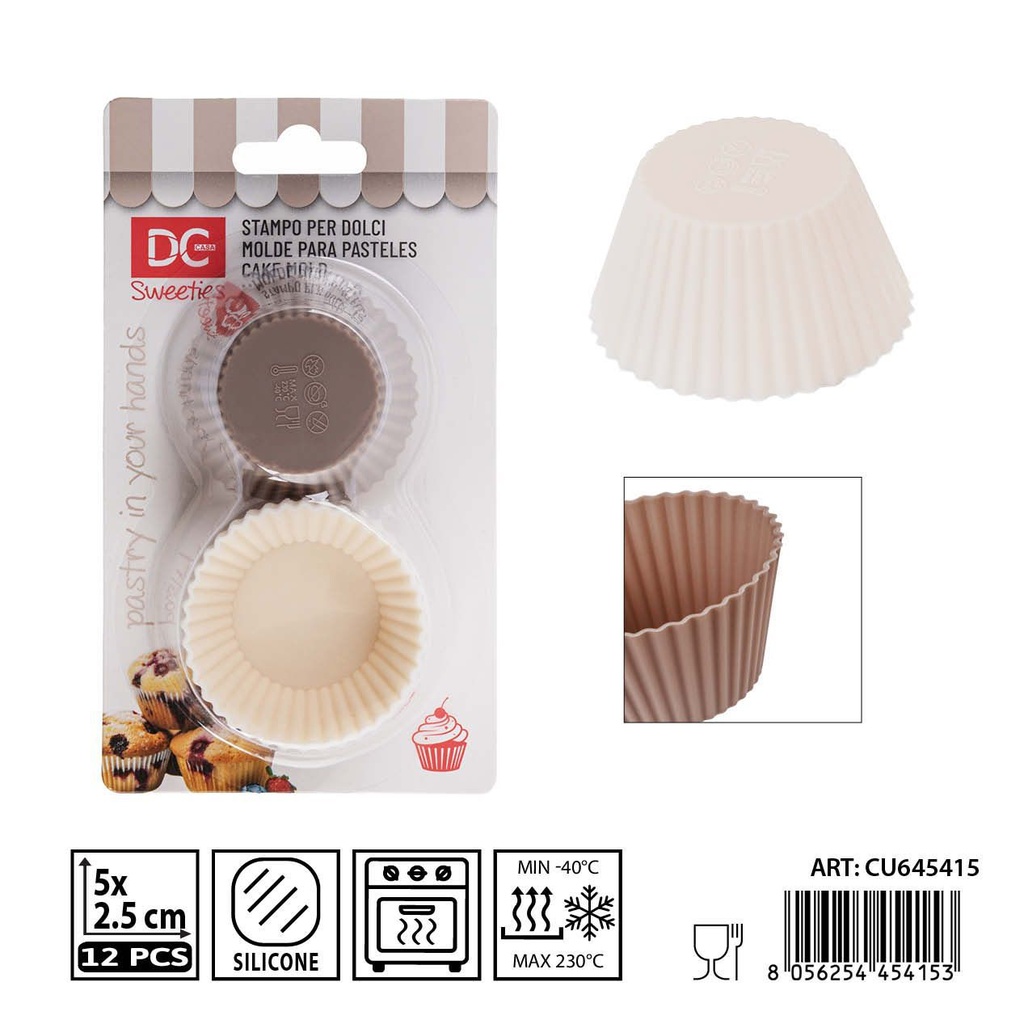 Molde mini redondo de silicona 5X2.5CM 12PZ - Utensilios de repostería