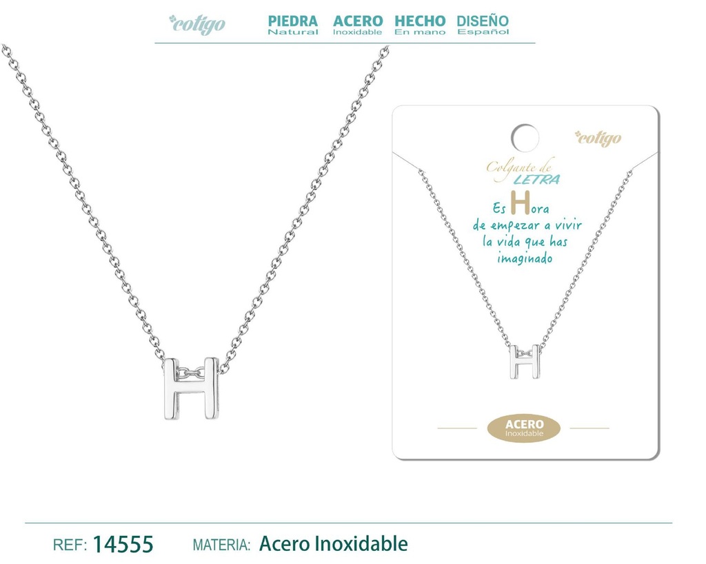 Collar Letra H Acero color plateado - Joyas personalizadas