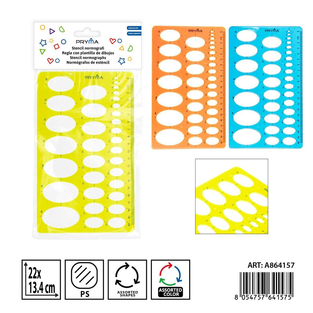 Regla con plantilla de dibujos 22x13.4cm - Accesorios de papelería escolar