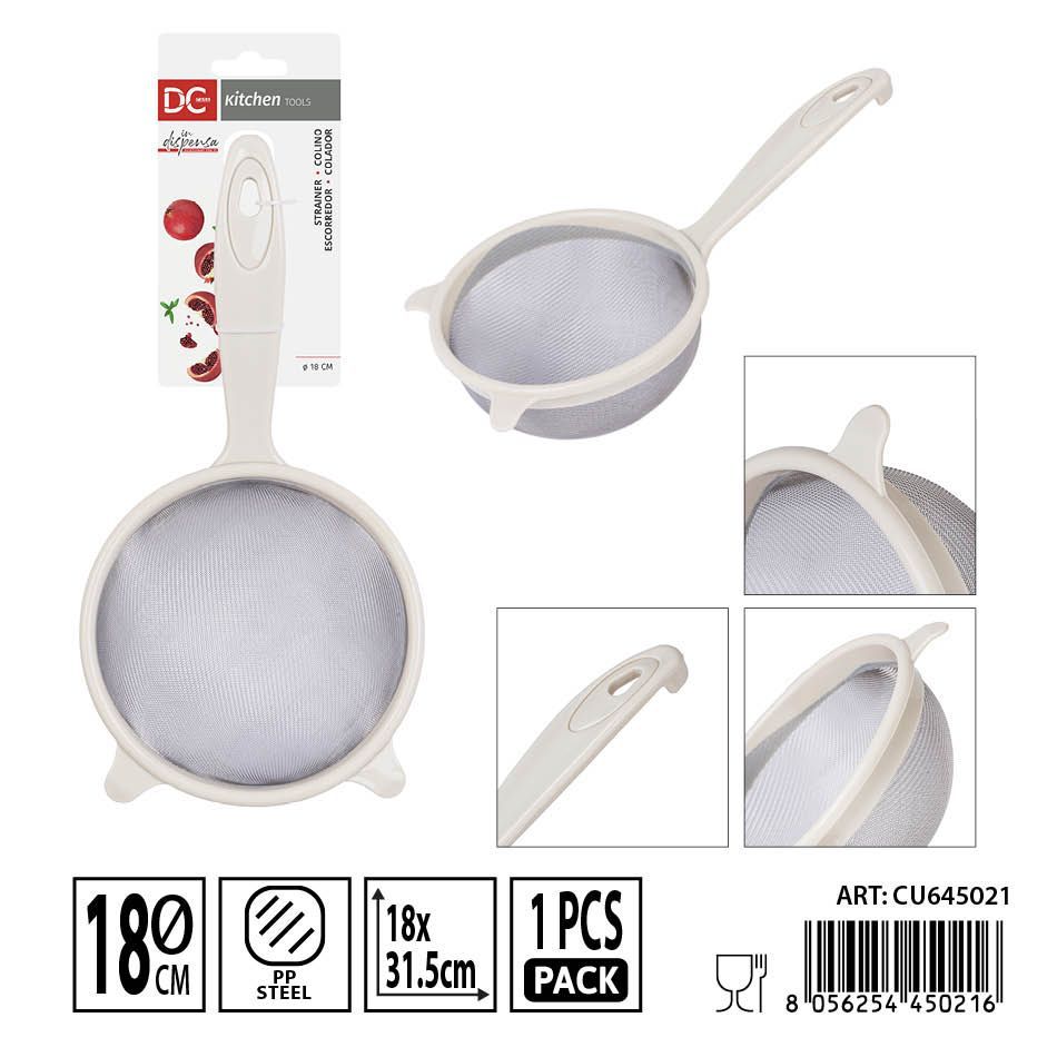 Colador de malla de acero inoxidable de plástico 18 cm - Utensilios de cocina y coladores