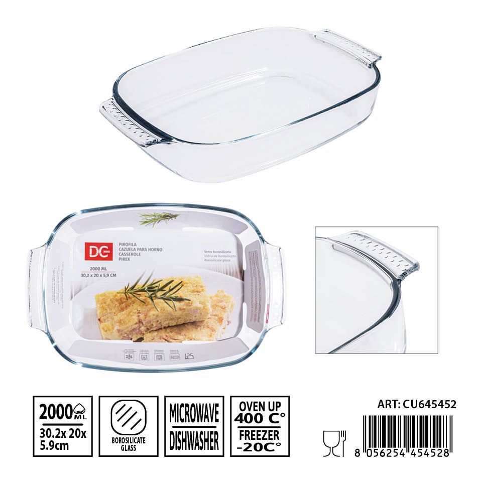 Bandeja de cristal con asa 2000 ml 30.2x20x5.9 cm - Utensilios de mesa y bandejas de cristal
