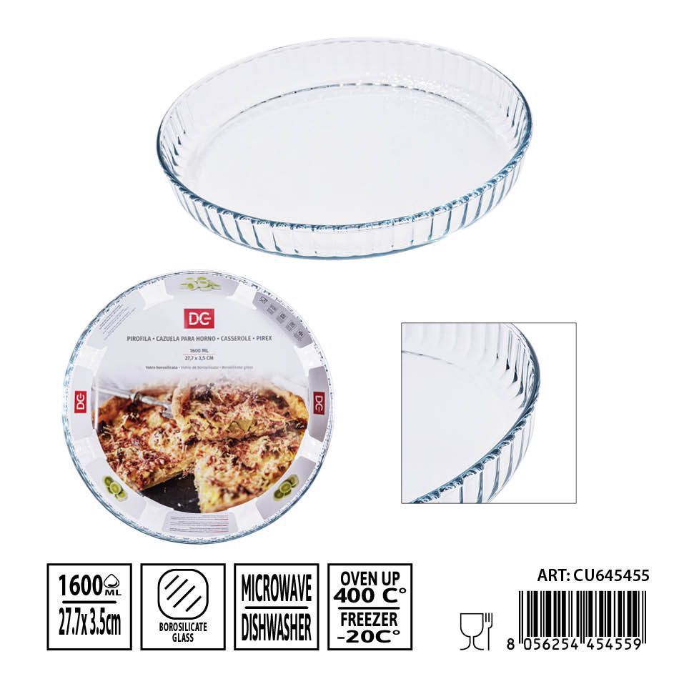 Bandeja de cristal redonda 1600 ml 27.7x3.5 cm - Utensilios de mesa y bandejas de cristal