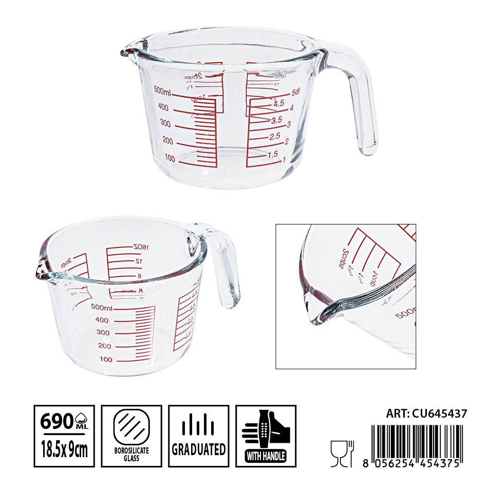 Jarra de vidrio graduada 500 ml 18.5(12)x9 cm - Utensilios de mesa y jarras de medición