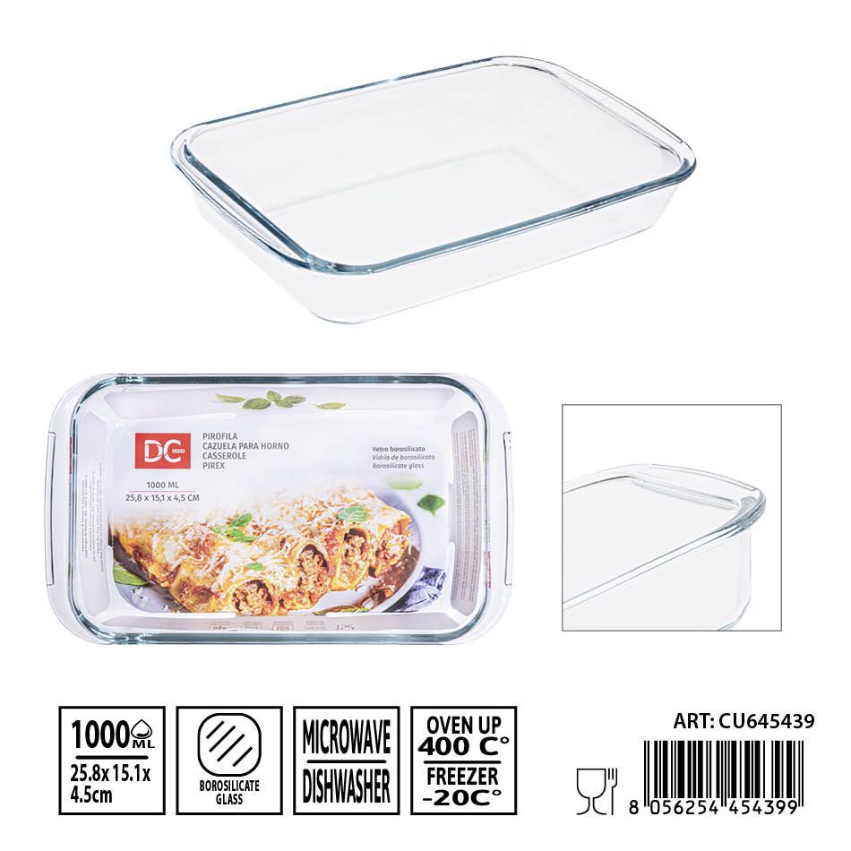 Bandeja de cristal rectangular 1000 ml 25.8x15.1x4.5 cm - Utensilios de mesa y bandejas de cristal
