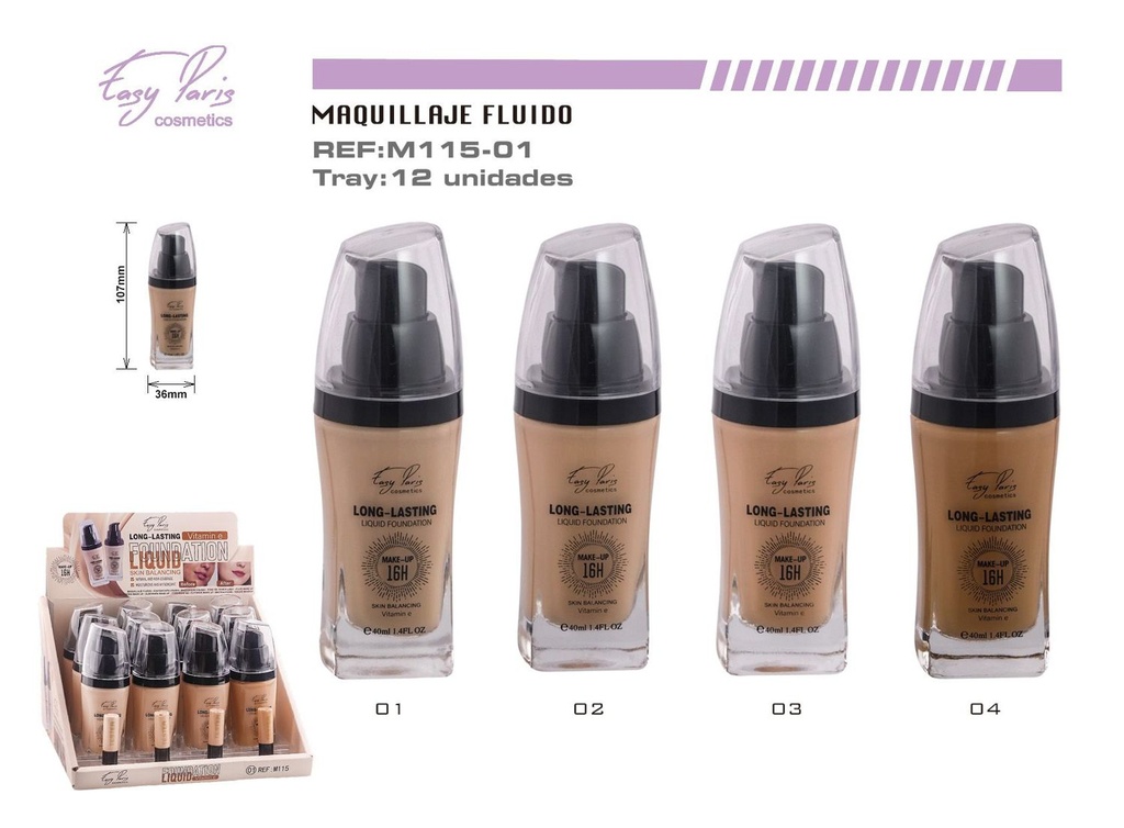 Base de maquillaje líquida con vitamina E 12 unidades - Cosmética y maquillaje