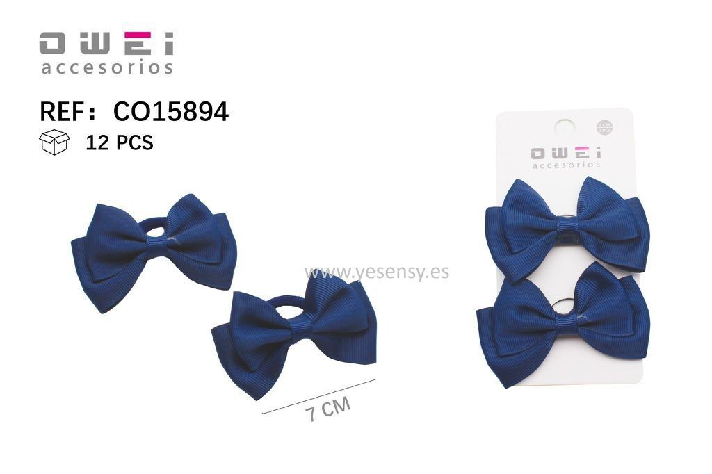 Pack de 2 gomas con lazo azul 8 cm 12 unidades - Accesorios para el cabello