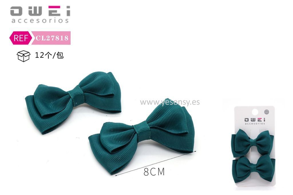 Pack de 2 pinzas con lazo verde 8 cm 12 unidades - Accesorios para el cabello