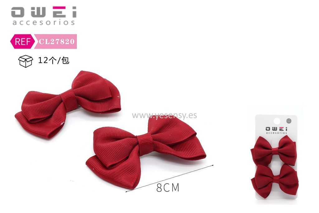Pack de 2 pinzas con lazo rojo 8 cm 12 unidades - Accesorios para el cabello