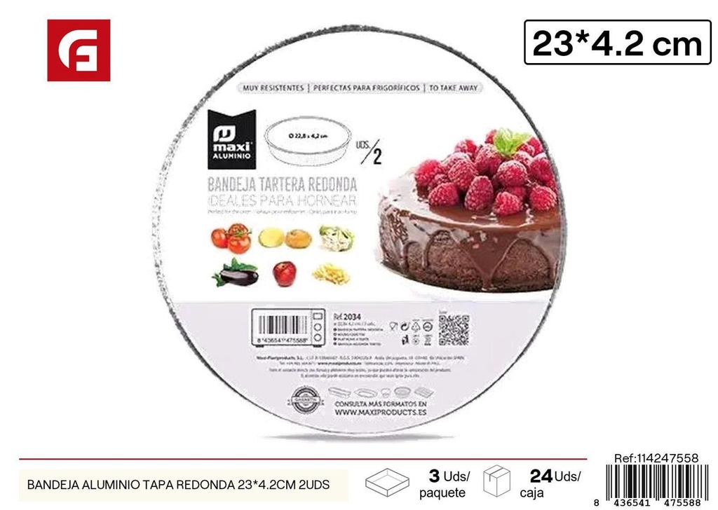 Bandeja de aluminio con tapa redonda 23*4.2cm - Recipientes desechables