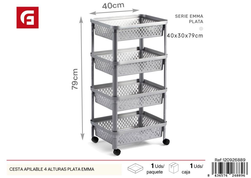 Cesta apilable 4 alturas plata Emma - Organización de hogar