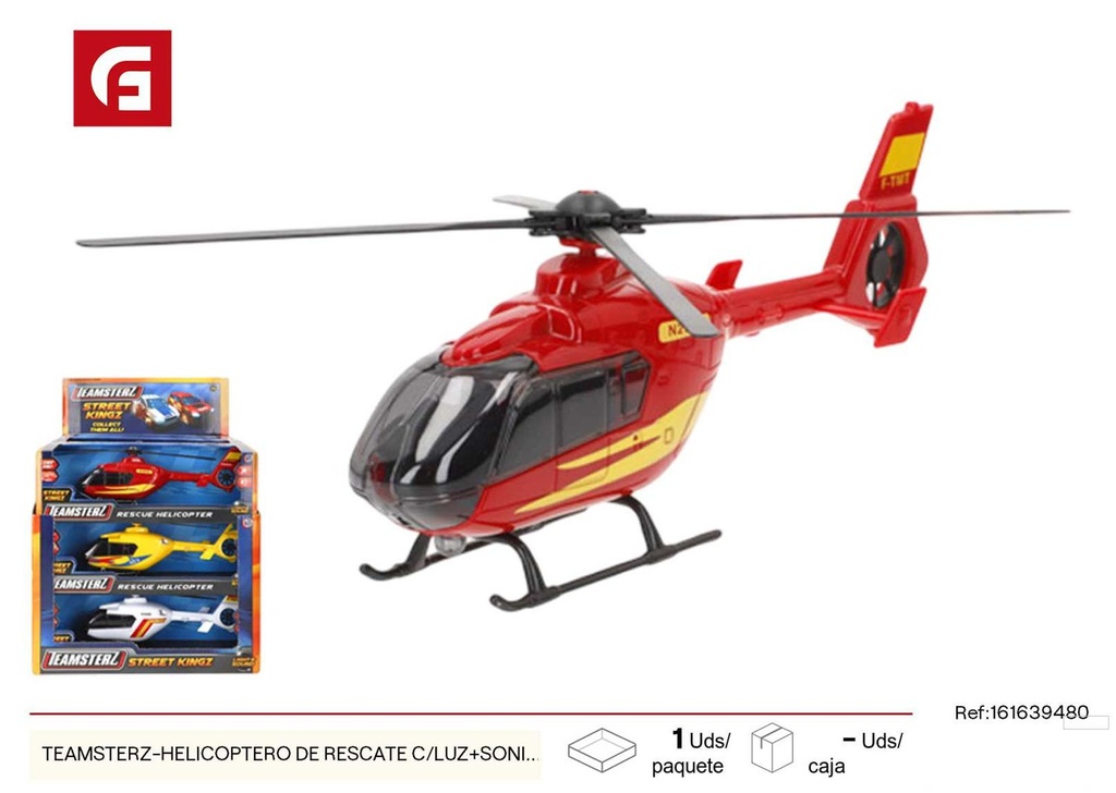 Helicóptero de rescate Teamsterz con luz y sonido 3 unidades - Juguetes de vehículos