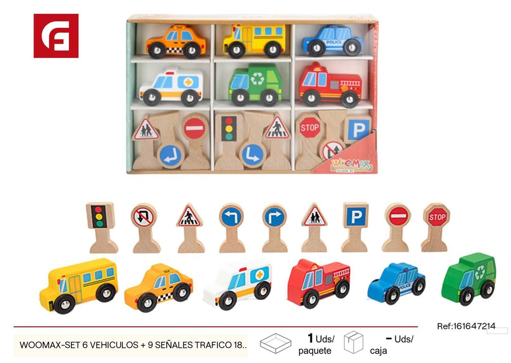 Set de 6 vehículos y 9 señales de tráfico Woobax 18 meses+ - Aprendizaje y juego