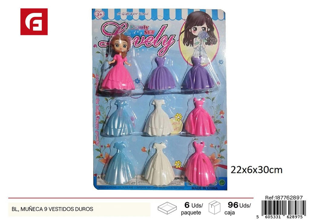 Set de 9 muñecas con vestidos duros - Juguetes para niños