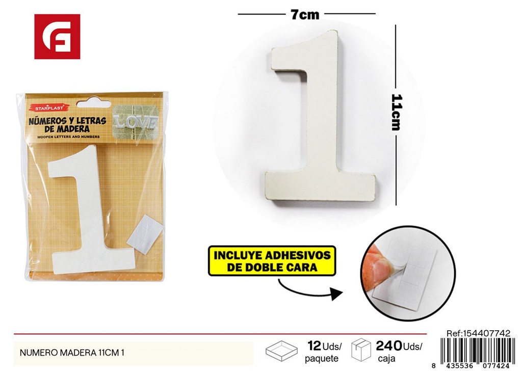 Número de madera 1 - Letras y números decorativos artesanales