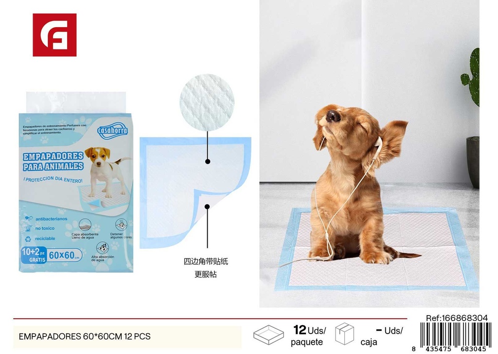 Empapadores de perro con esquinas autoadhesivas 60 x 60 cm 12 unidades - Cuidado de mascotas