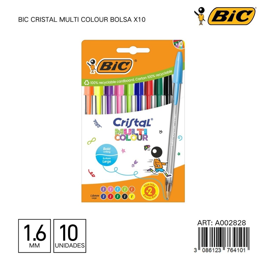 Bolígrafo BIC cristal multi color - Bolsa surtida de 10 unidades