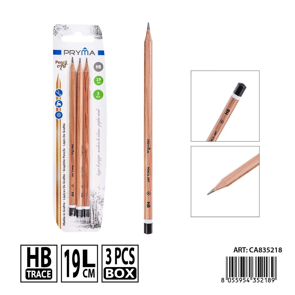 Lápiz HB de 19 cm 3 unidades - Herramientas de escritura PRYMA