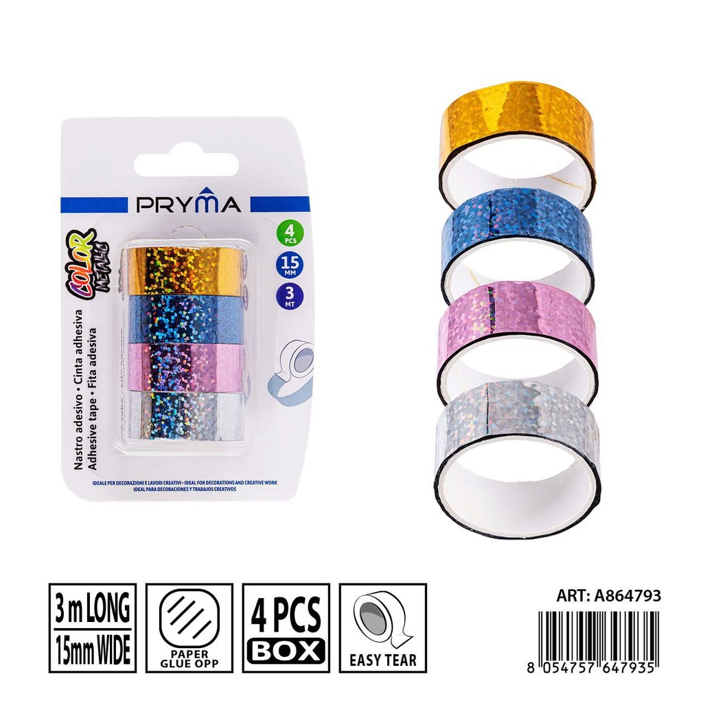 Cinta adhesiva decorativa con puntos 1.5 cm x 3 m 4 unidades - Materiales de oficina