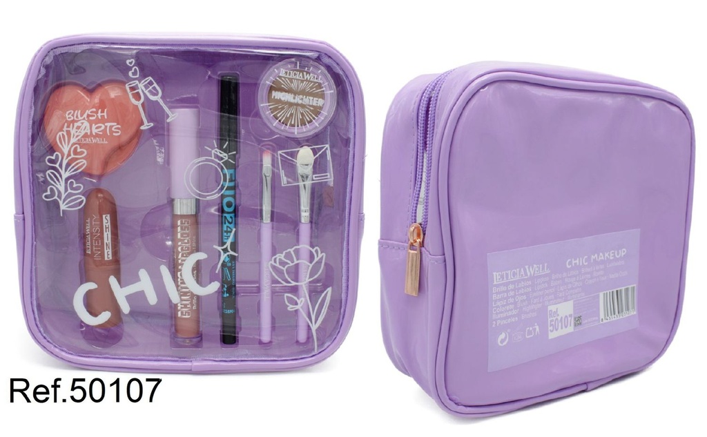 Neceser de cosméticos Chic Lila 7 piezas LW 50107 - Neceseres y maquillaje