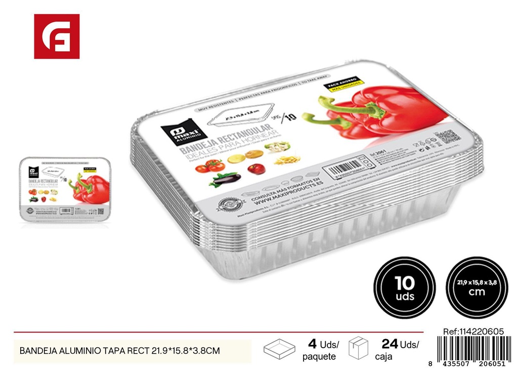 Bandeja de aluminio rectangular 21.9x15.8x3.8cm - Utensilios desechables