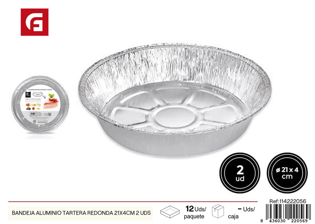 Bandeja de aluminio tartalera redonda 21x4 cm 2 unidades - Recipientes desechables