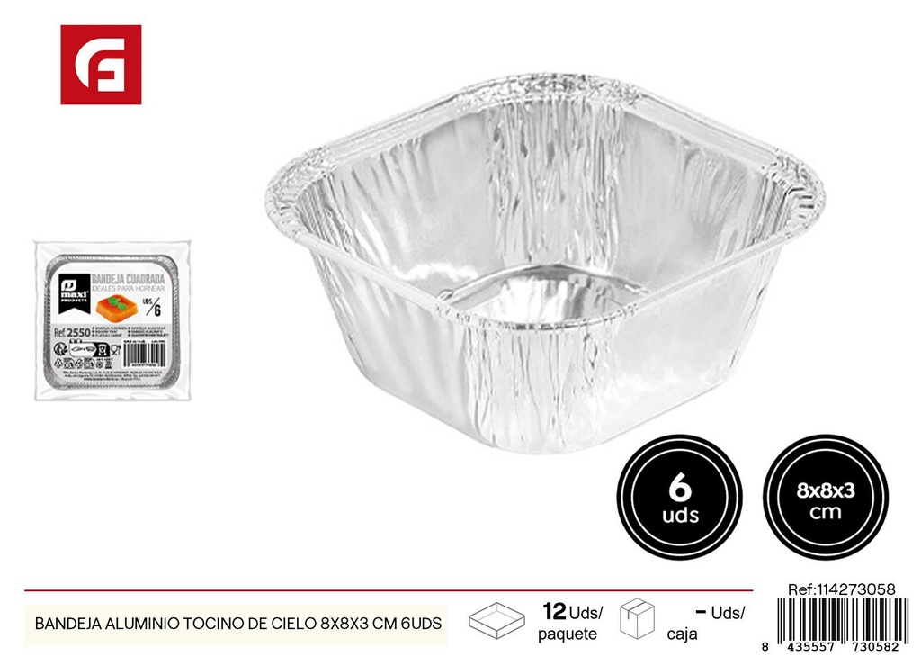 Bandeja aluminio tocino de cielo 8x8x3 cm 6 uds - Envases desechables y utensilios