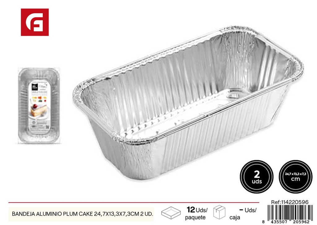 Bandeja de aluminio para plum cake 24.7x13.3x7.3 cm 2 unidades - Recipientes desechables