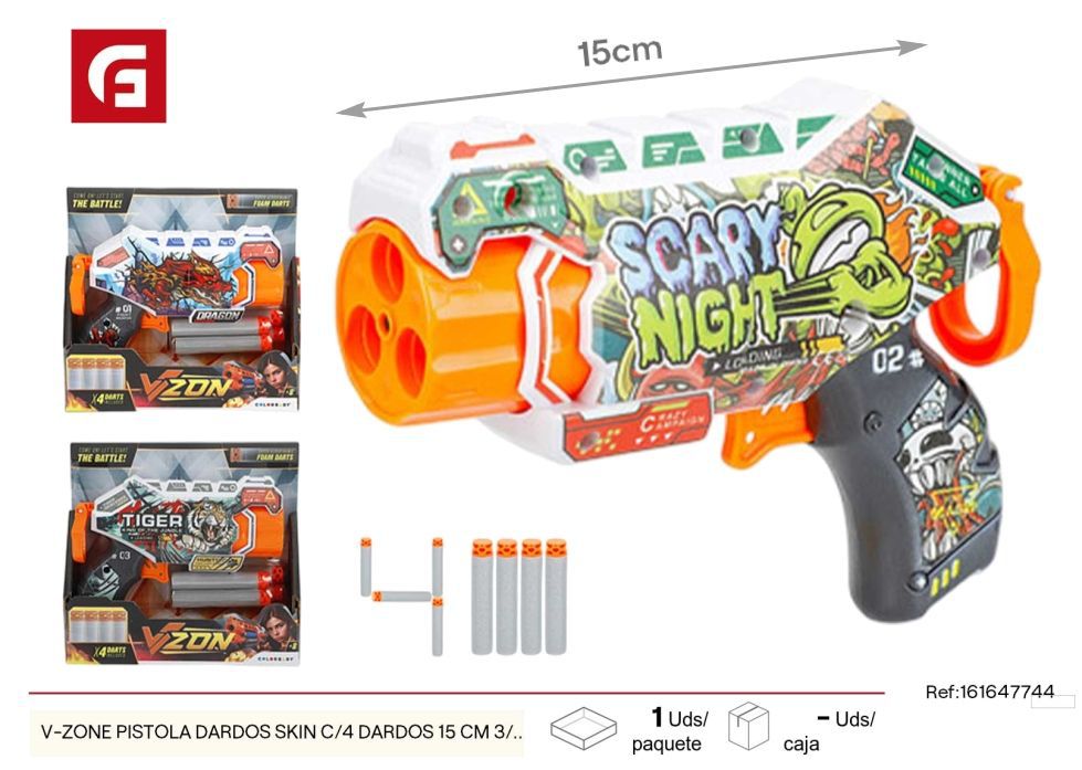 Pistola de dardos V-ZONE con 4 dardos de 15 cm 3 modelos 8 años + - Juguetes y dardos