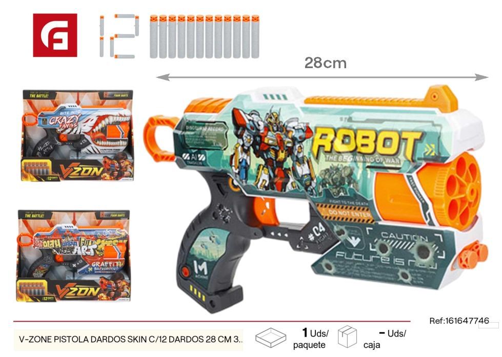 Pistola de dardos V-ZONE con 12 dardos de 28 cm 3 modelos 8 años + - Juguetes y dardos