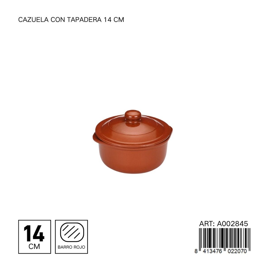 Cazuela de barro con tapa 14 cm - Utensilios de cocina