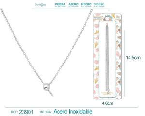 Cadena de acero plateado para collar con cierre de bola y goma para charm