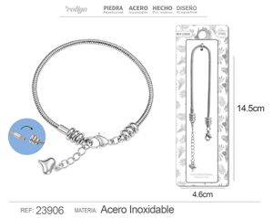 Pulsera de cadena de acero plateado para charm