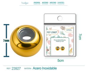 Bola plana de acero dorado de 6mm con goma para fijar charm en cadena de serpiente