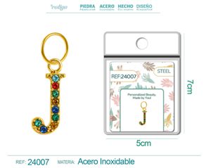 Charm de letra J de acero dorado con circonita