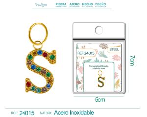 Charm de letra S de acero dorado con circonita