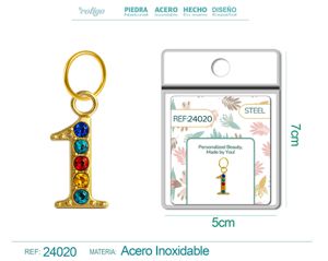 Charm de número 1 de acero dorado con circonita