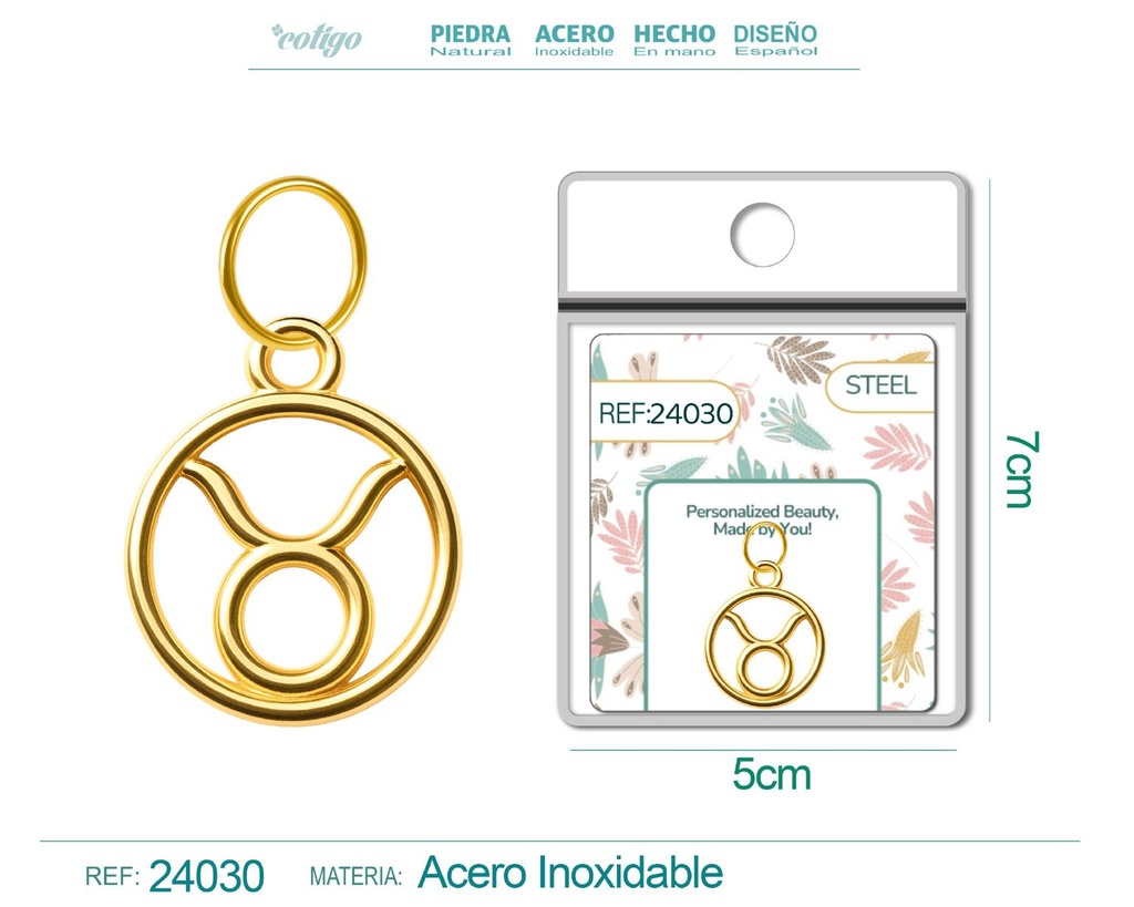 Charm de zodiaco Tauro de acero dorado