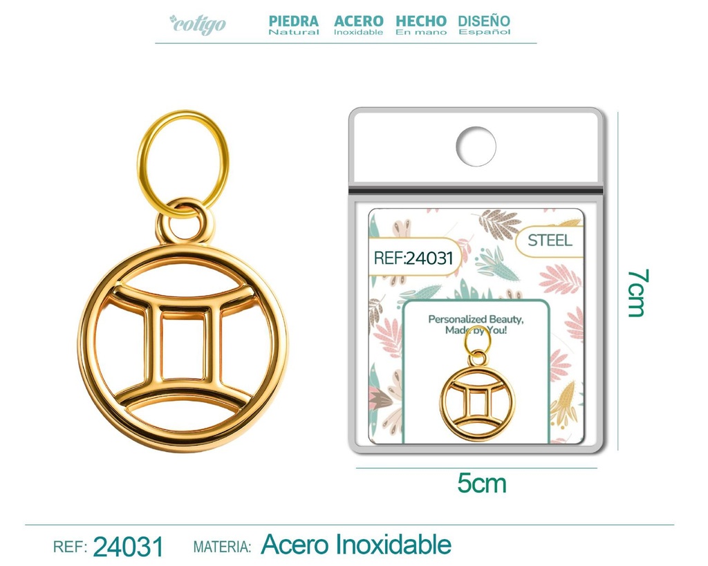 Charm de zodiaco Géminis de acero dorado