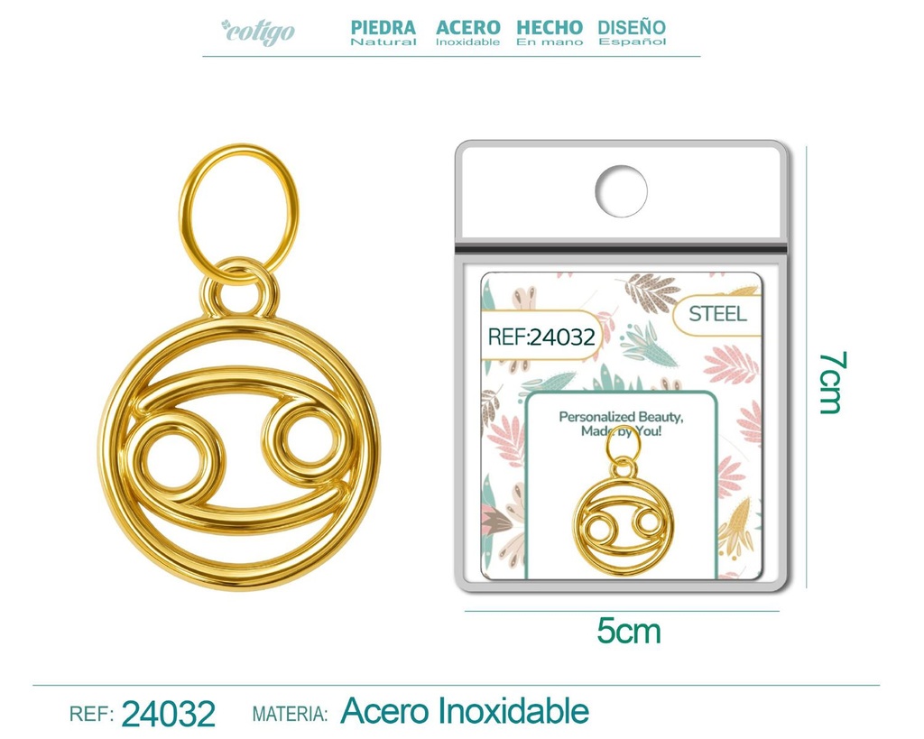 Charm de zodiaco Cáncer de acero dorado