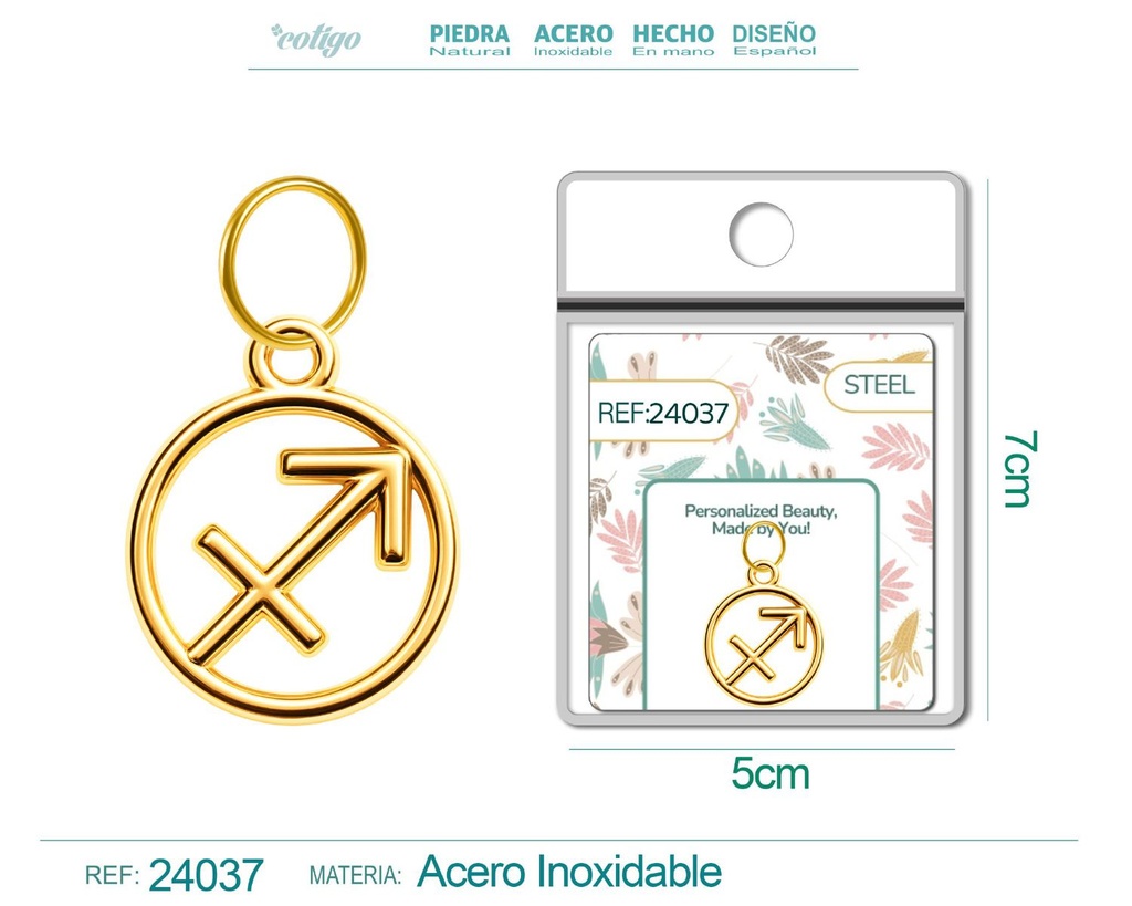 Charm de zodiaco Sagitario de acero dorado