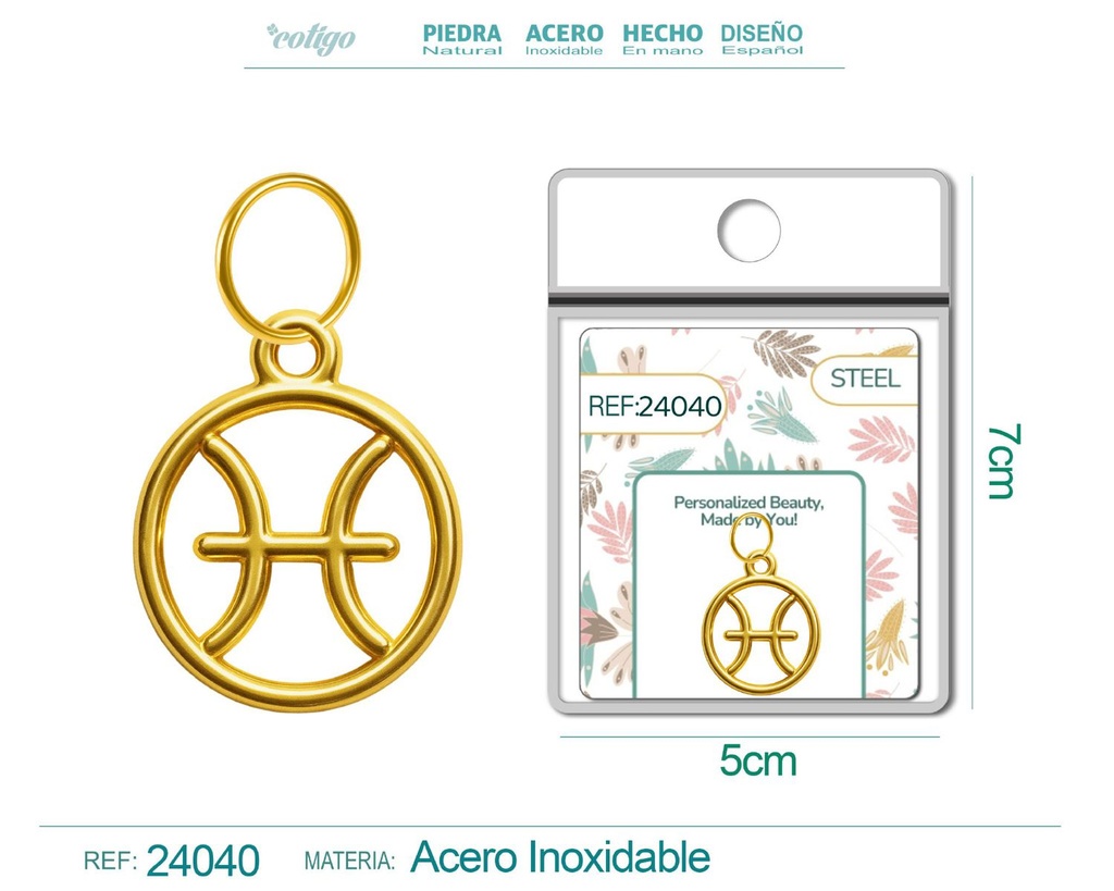 Charm de zodiaco Piscis de acero dorado