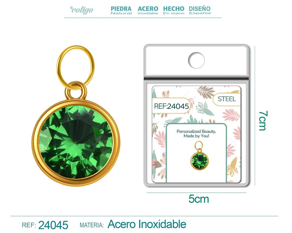Charm de Acero Dorado con piedra de nacimiento de mayo - Joyería personalizada y accesorios