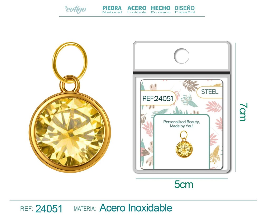 Charm de Acero Dorado con piedra de nacimiento de noviembre - Joyería personalizada y accesorios