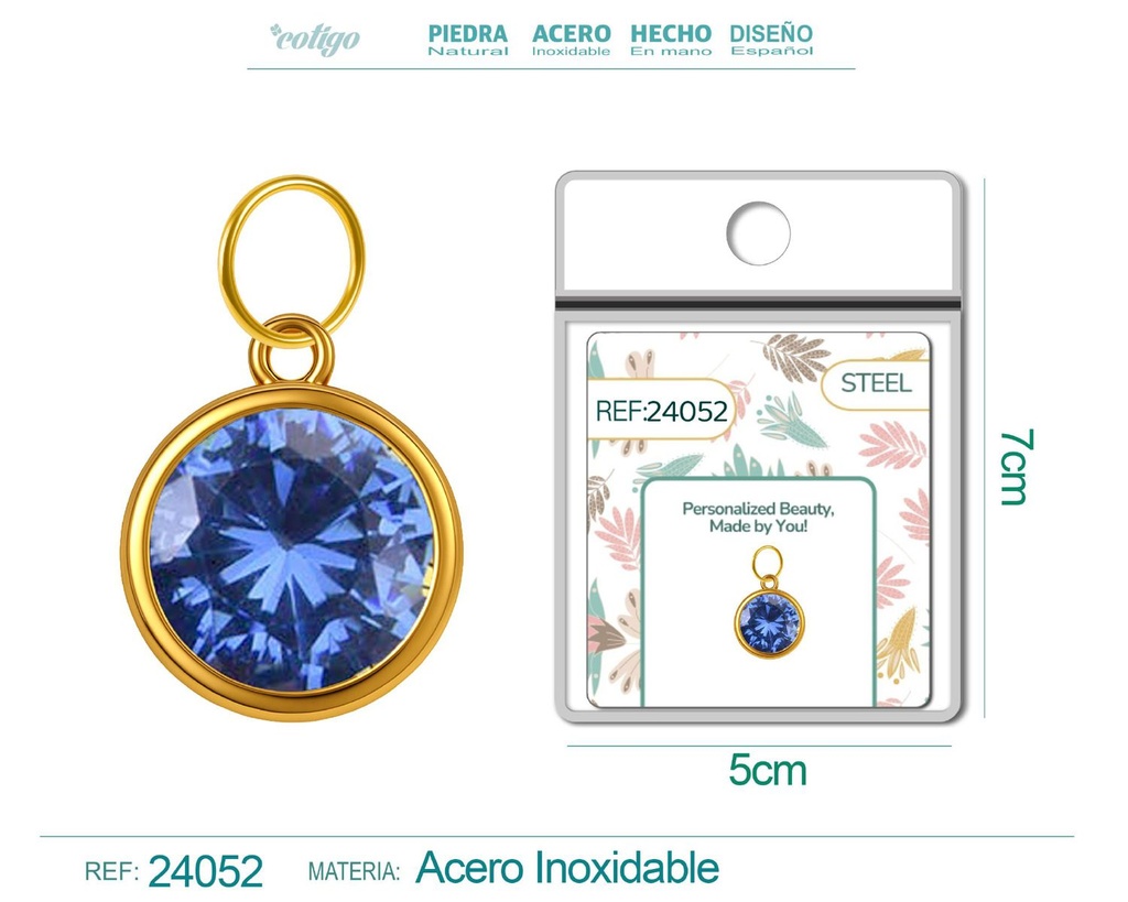 Charm de Acero Dorado con piedra de nacimiento de diciembre - Joyería personalizada y accesorios