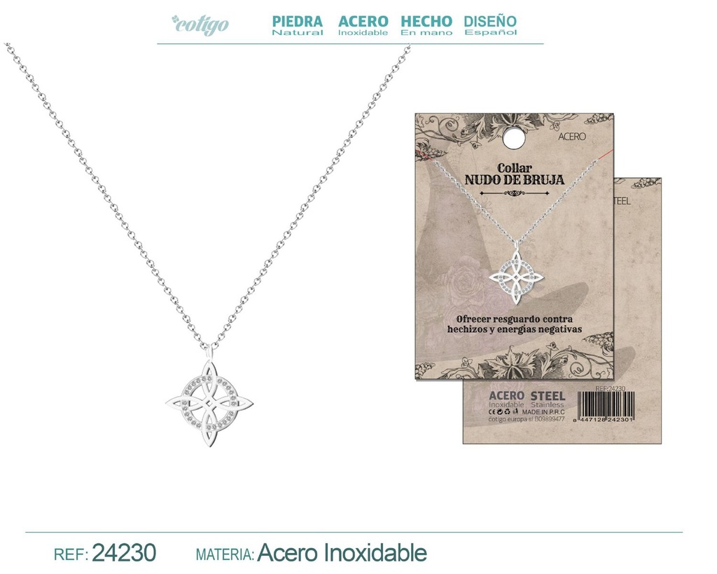 Colgante Nudo de Bruja de acero color dorado - Joyería de protección y amuletos