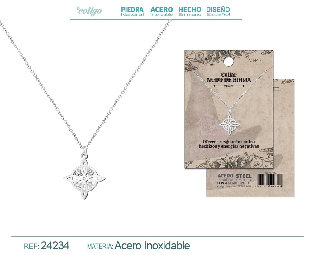 Colgante Nudo de Bruja de acero color plateado - Joyería de protección y amuletos