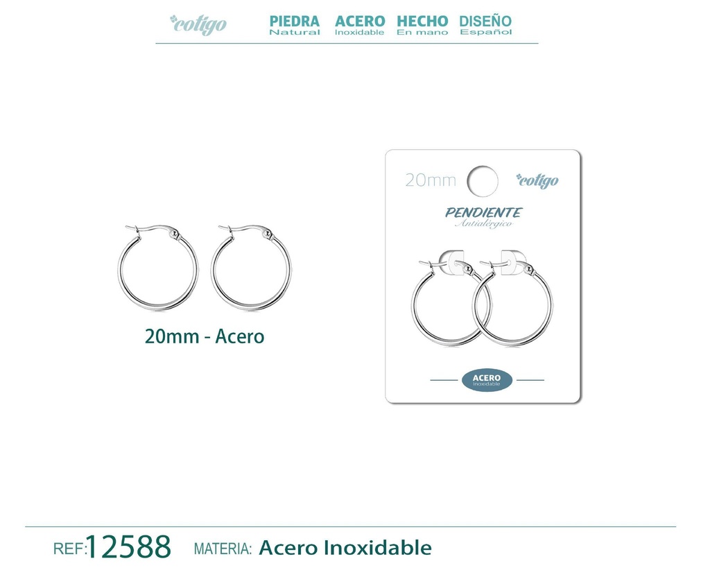 Pendiente aro de acero de 20 mm - Joyería de acero