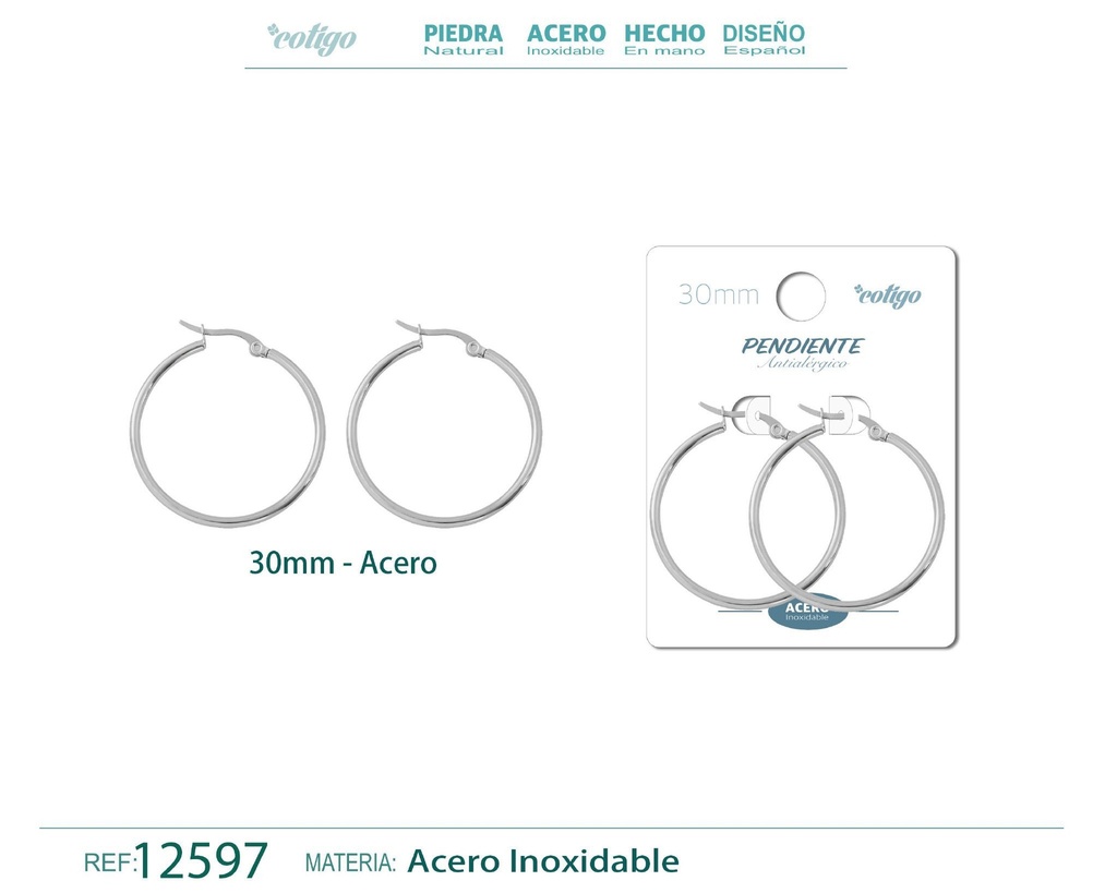 Pendiente aro de acero de 30 mm - Joyería de acero
