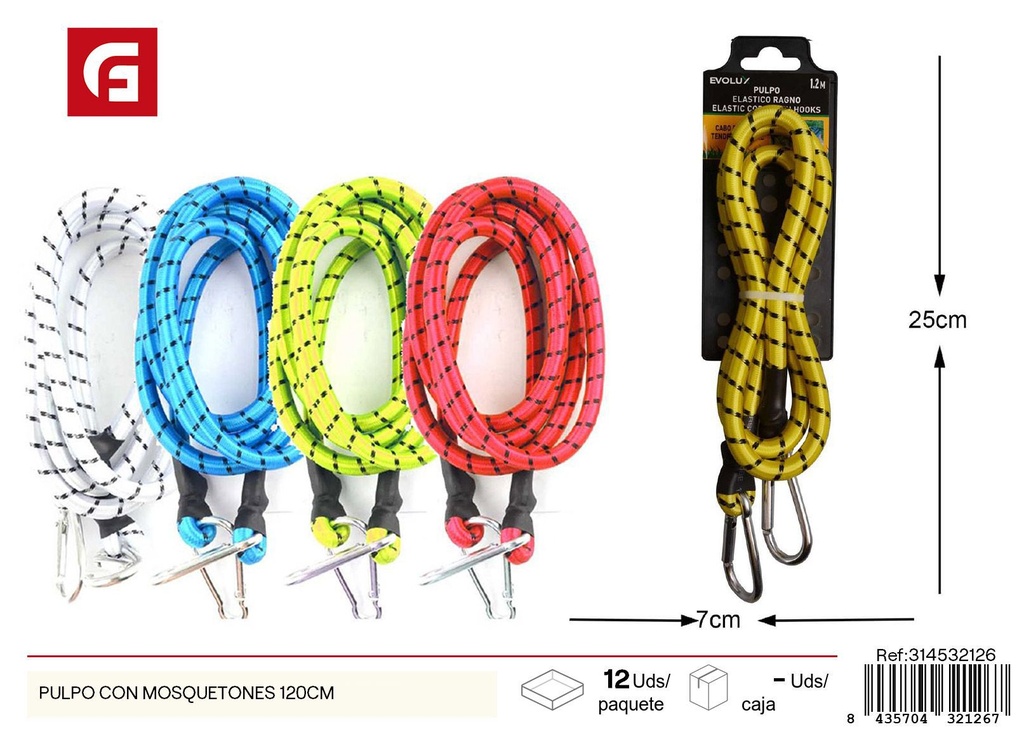 Pulpo con mosquetones 120 cm - Accesorios para automóvil