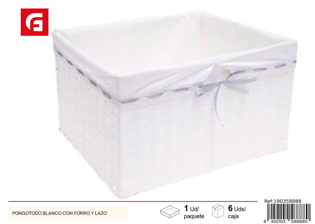 Pongotodo blanco con forro y lazo - Cestas decorativas y almacenamiento